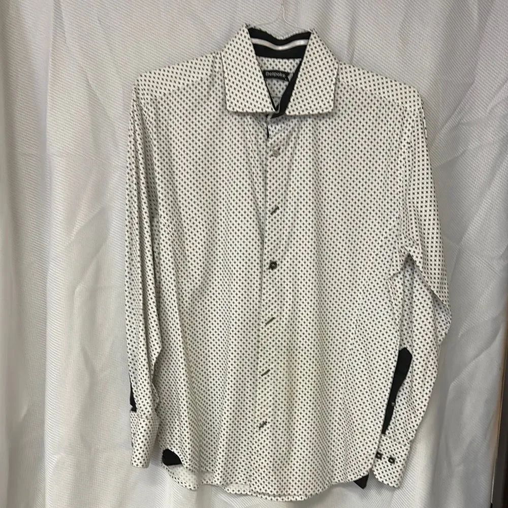 Bespoke White and Black Casual Button Down Shirt